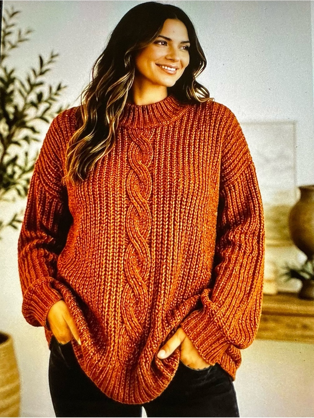 MAURICES CARAMEL CABLE KNIT MOCK NECK SWEATER  (M)